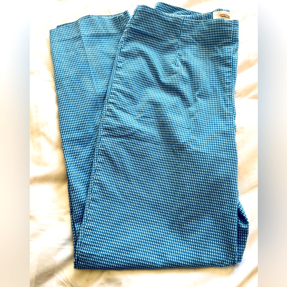 Talbots Stretch Pants Sz 14 Gingham Checked Plaid Blue White CUTE Capris Classic